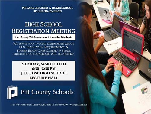High School Registration Meeting Monday March 11 from 6:30-8:30pm at JH Rose High School High School Registration Meeting Monday March 11 from 6:30-8:30pm at JH Rose High School